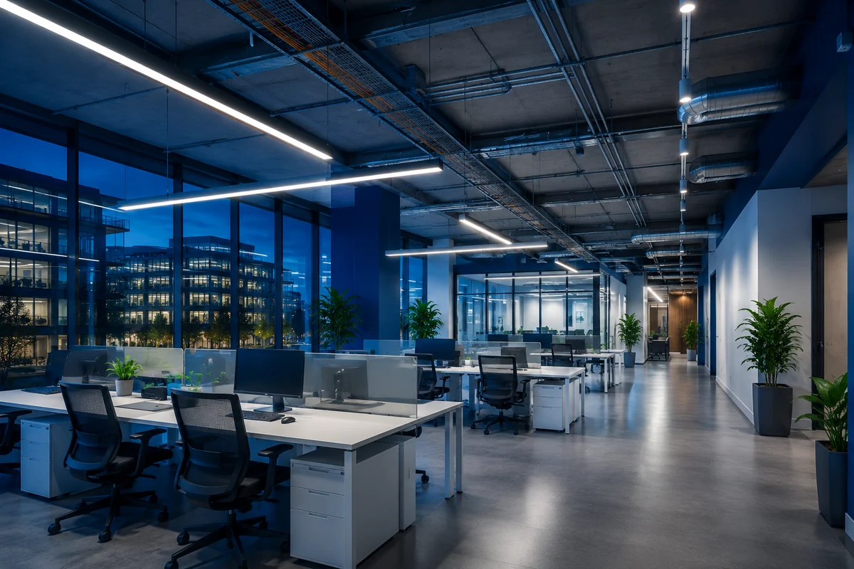 Edificio empresarial iluminado